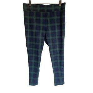 LOFT Size Large Petite Blue Green Plaid Ponte Knit Pull On Pants